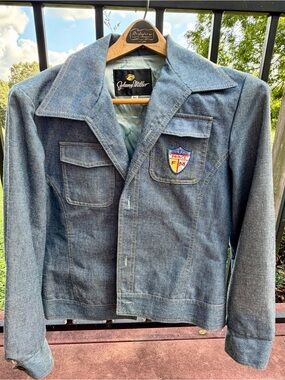 Vintage Johnny Miller Denim Jacket Size 40 Prince FM Crest Fred Martell Estate
